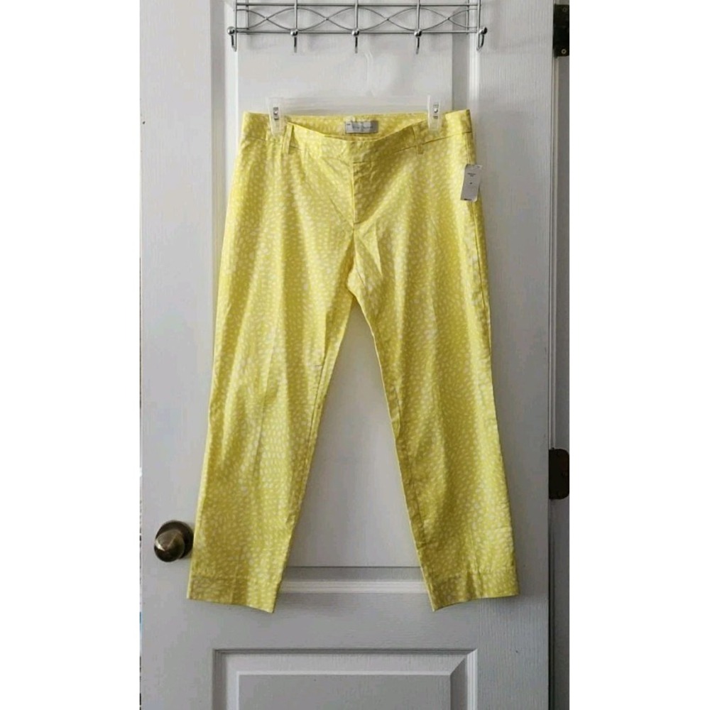 Gap Women's Yellow and White Polka Dot Print Slim Cropped Pants Stretch Size 4P